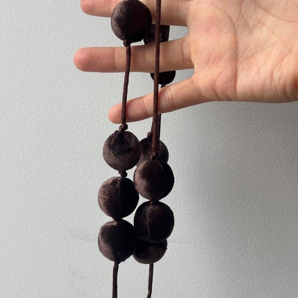 Vintage Brown Velvet Bead Long Tassel Necklace Boho Statement Jewelry - Picture 2 of 2